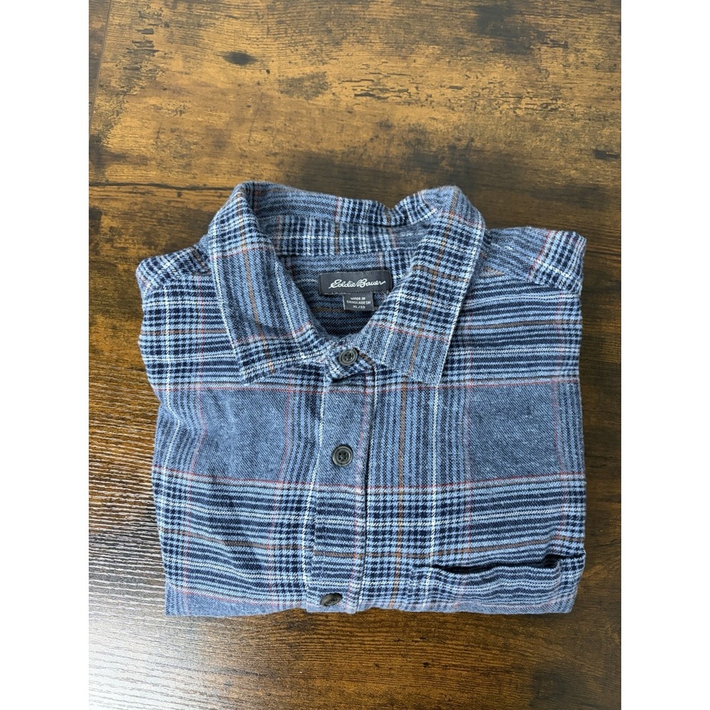 Eddie Bauer Flannel Shirt Blue Long Sleeve Men's XL